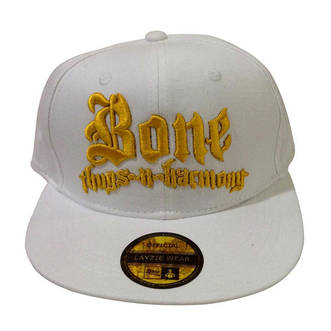 Bone Thugs n Harmony Gold Logo White Snapback - LayzieGear.com